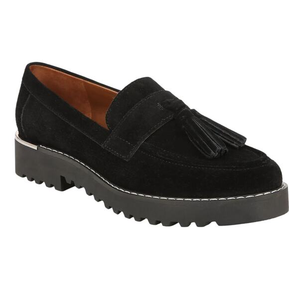 Franco Sarto Women's Carolynn Suede Lug Sole Tassel Loafers Black Size 7